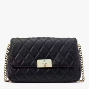 Kate Spade Black Medium Flap Quilted Leather Carey Turn-Lock Shoulder Bag